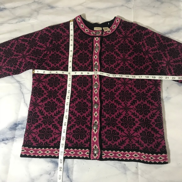 L.L. Bean Pink & Black Nordic Snowflake Sweater - Picture 6 of 7